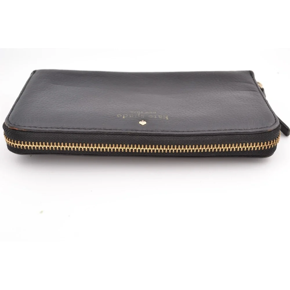 Kate Spade‎ New York Black Leather Zip Around Pebbled Leather Wallet Card Holder